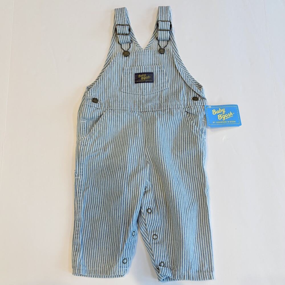 Vintage Osh Kosh BGosh Bib Overalls 12M Light Baby Blue Hickory Stripe Railroad